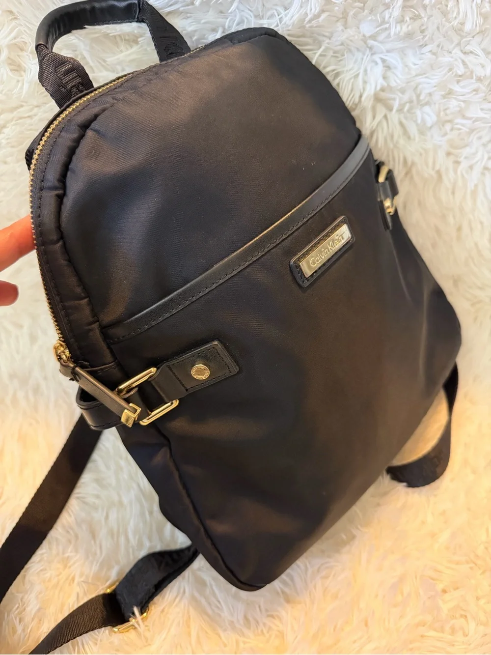 Calvin Klein Black Nylon Mini Backpack with Gold Hardware